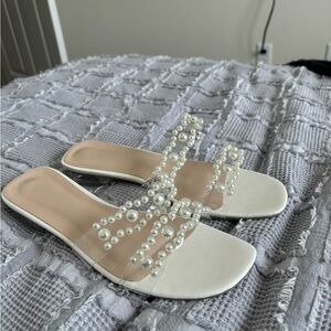 Elegant White Pearl Embellished Women's Sandals - 40